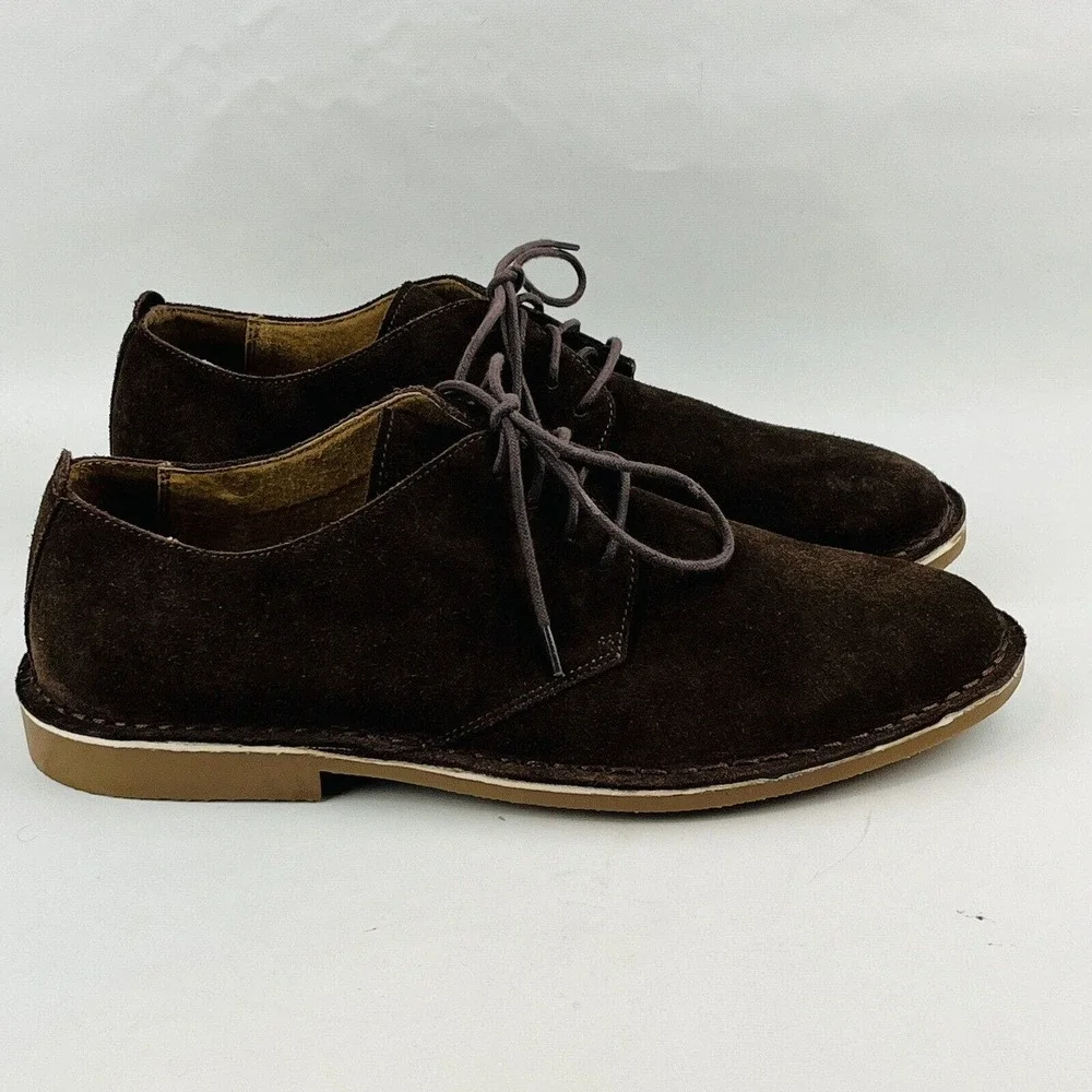 Mens 10.5M Nunn Bush Gordy Plain Toe Oxford‎ Brown Suede Casual Dual Comfort